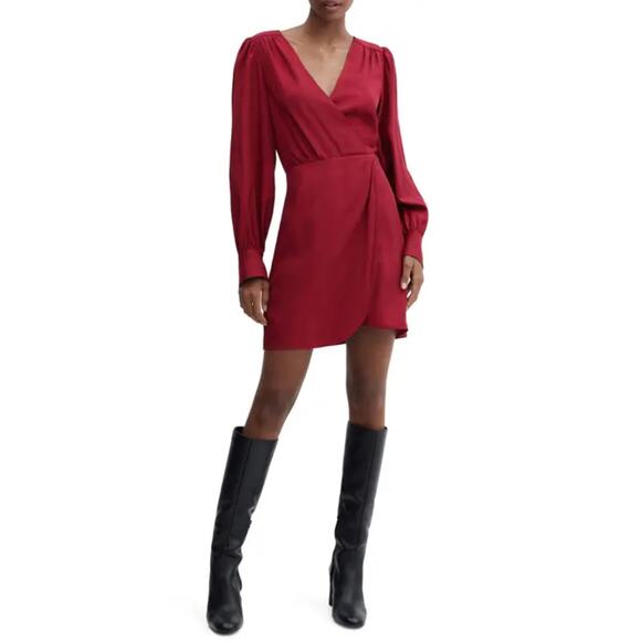 Sandro Paris Leana Wrap Effect Satin-Crepe Mini Dress Red EU Size 40 US Size 8 - Picture 4 of 8